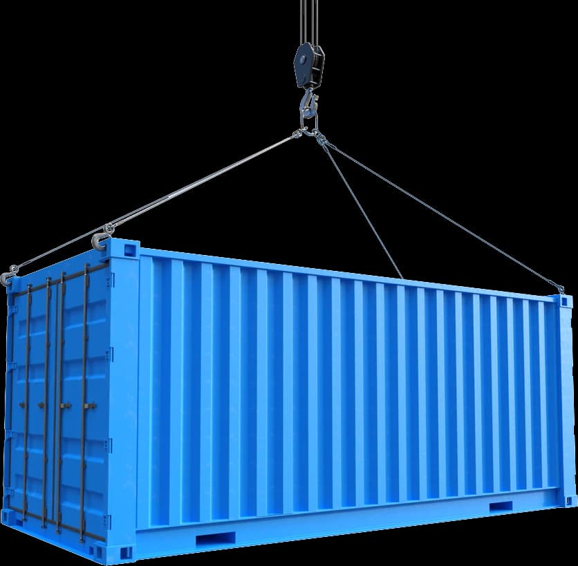 Shipping container on crane